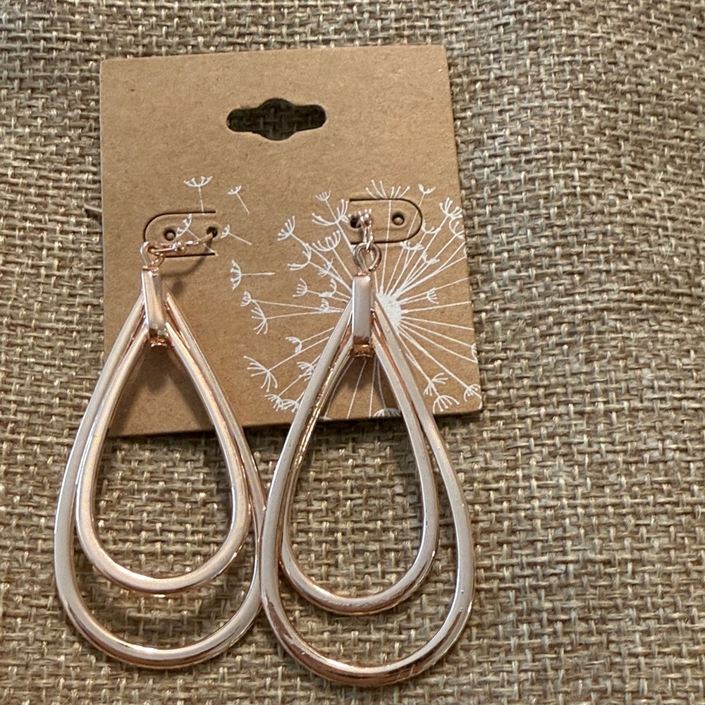 Rose Gold Teardrop Double Hoop Earrings - Women Jewelry